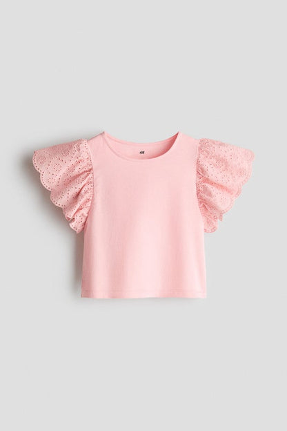 Flutter-sleeved broderie anglaise top