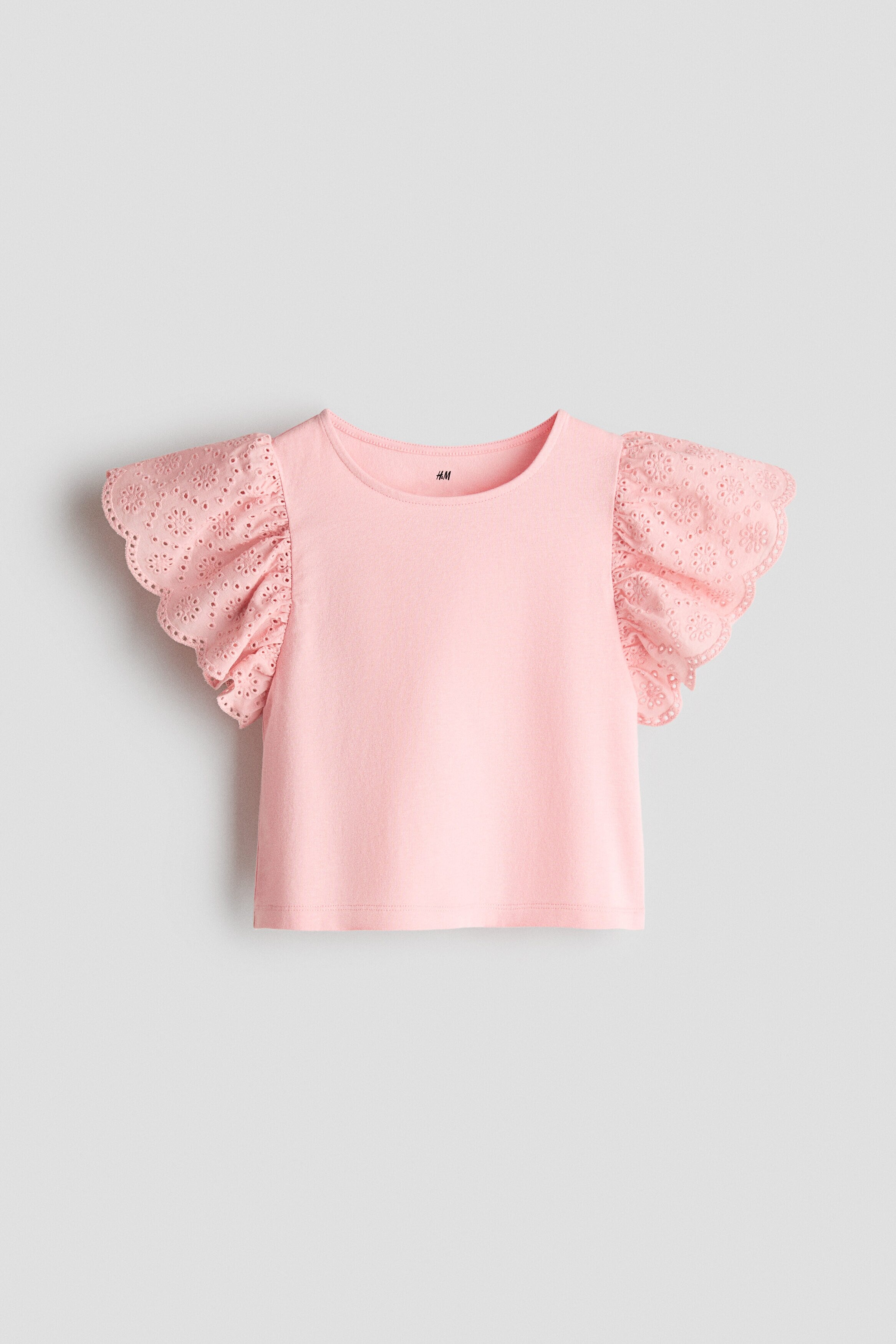 Flutter-sleeved broderie anglaise top - Light Pink / 1.5-2 Years