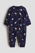 Frill-detail cotton sleepsuit - Blue Planets / 12M