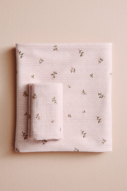 Pointelle-knit baby blanket - Light Pink Floral
