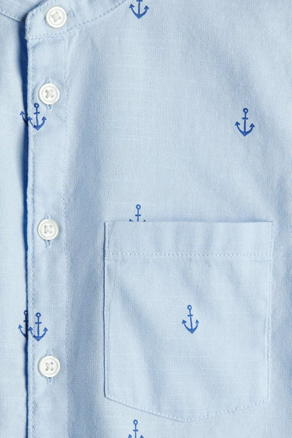 Linen-blend grandad shirt