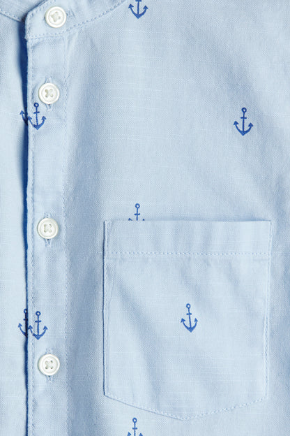 Linen-blend grandad shirt