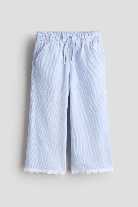 Lace-trimmed seersucker trousers
