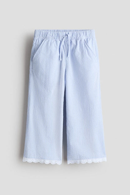 Lace-trimmed seersucker trousers
