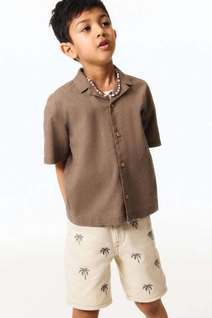 Embroidered twill shorts - Light Beige Palm Trees / 1.5-2 Years