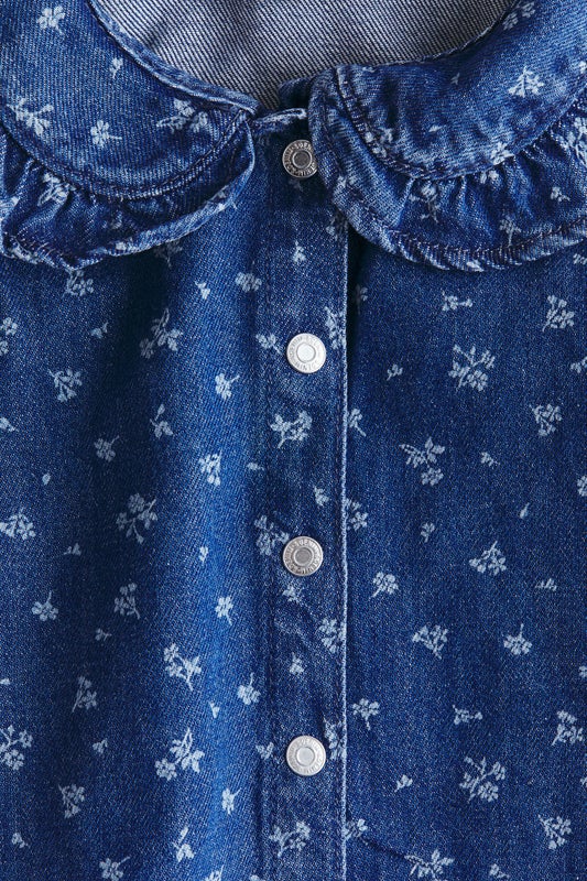Frill-collar denim blouse