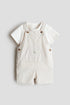 2-piece dungaree shorts and T-shirt set - White Beige Striped / 12-18 Months