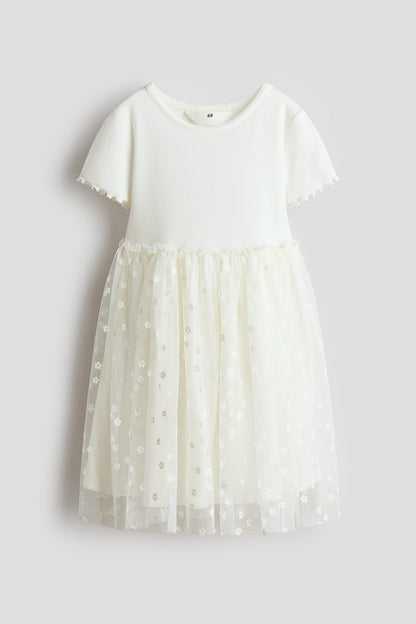 Tulle skirt dress - Cream Flowers / 1.5-2 Years