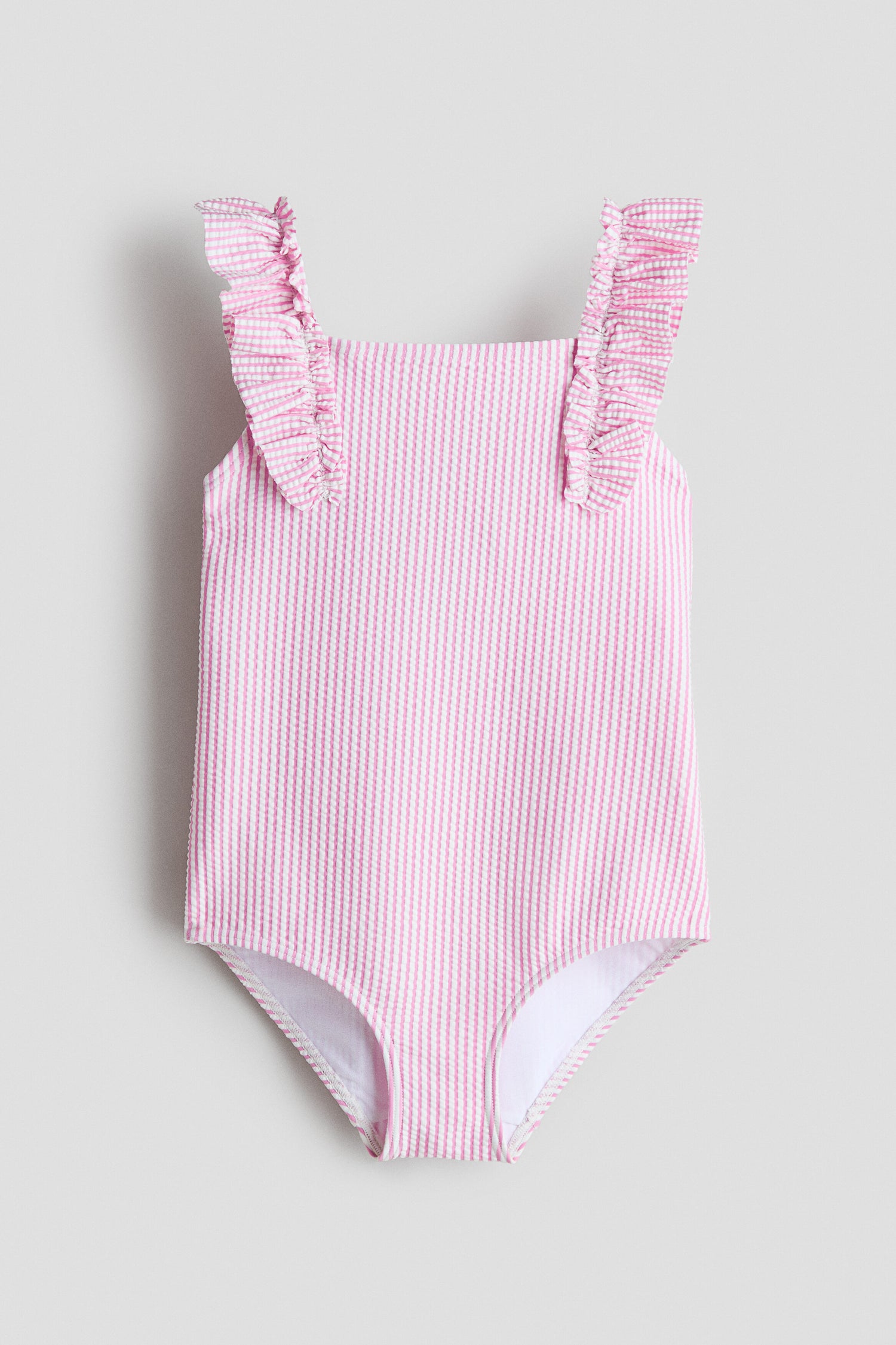 Frill-trimmed swimsuit - Pink Striped / 8-10 Years