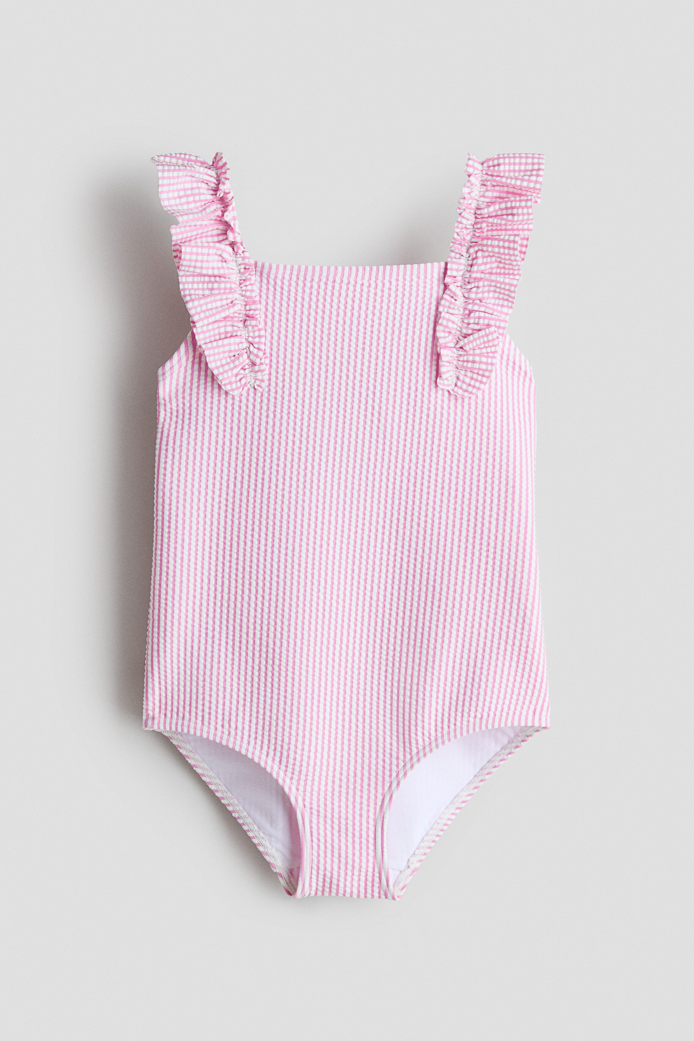 Frill-trimmed swimsuit - Pink Striped / 8-10 Years