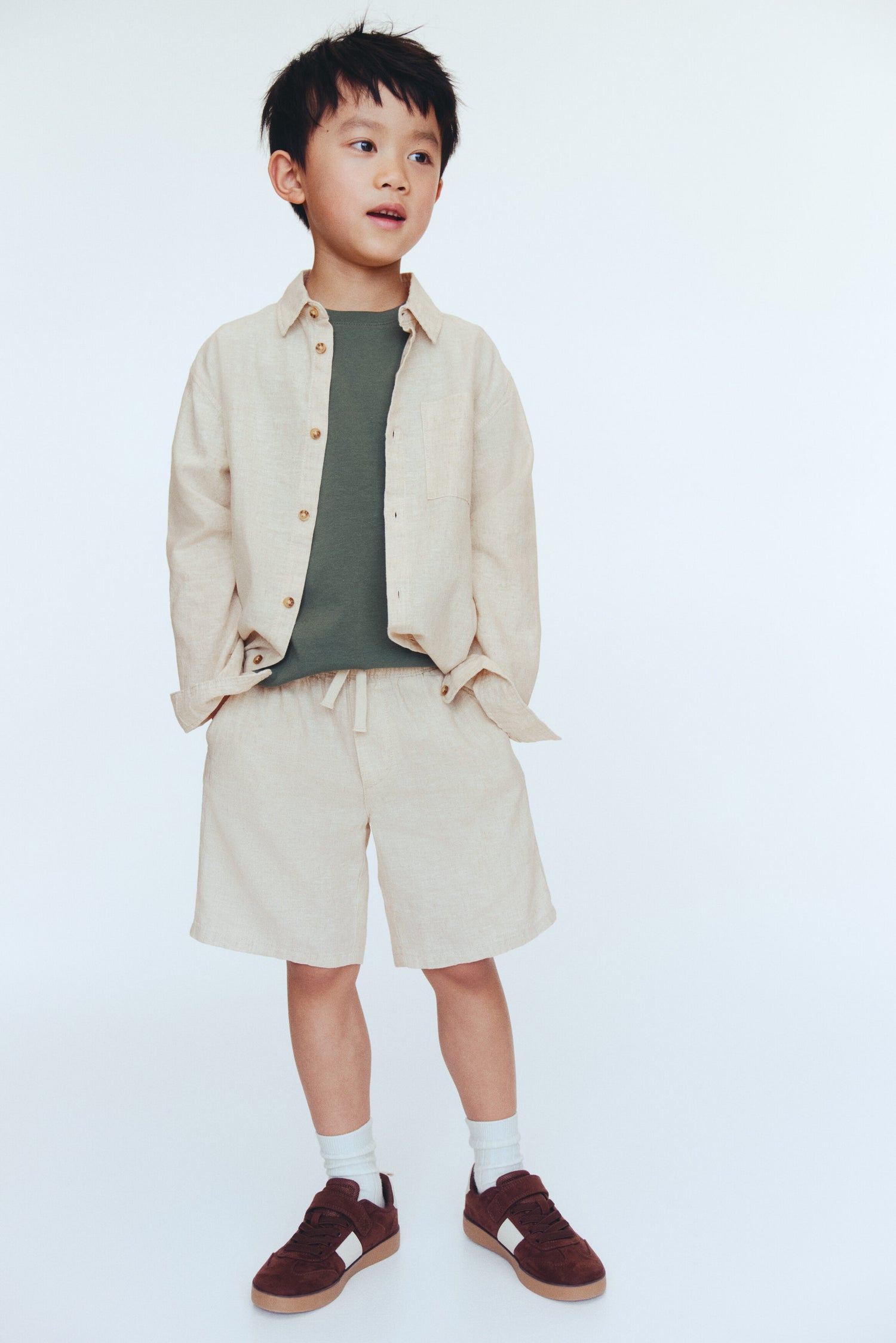 Linen-blend drawstring shorts