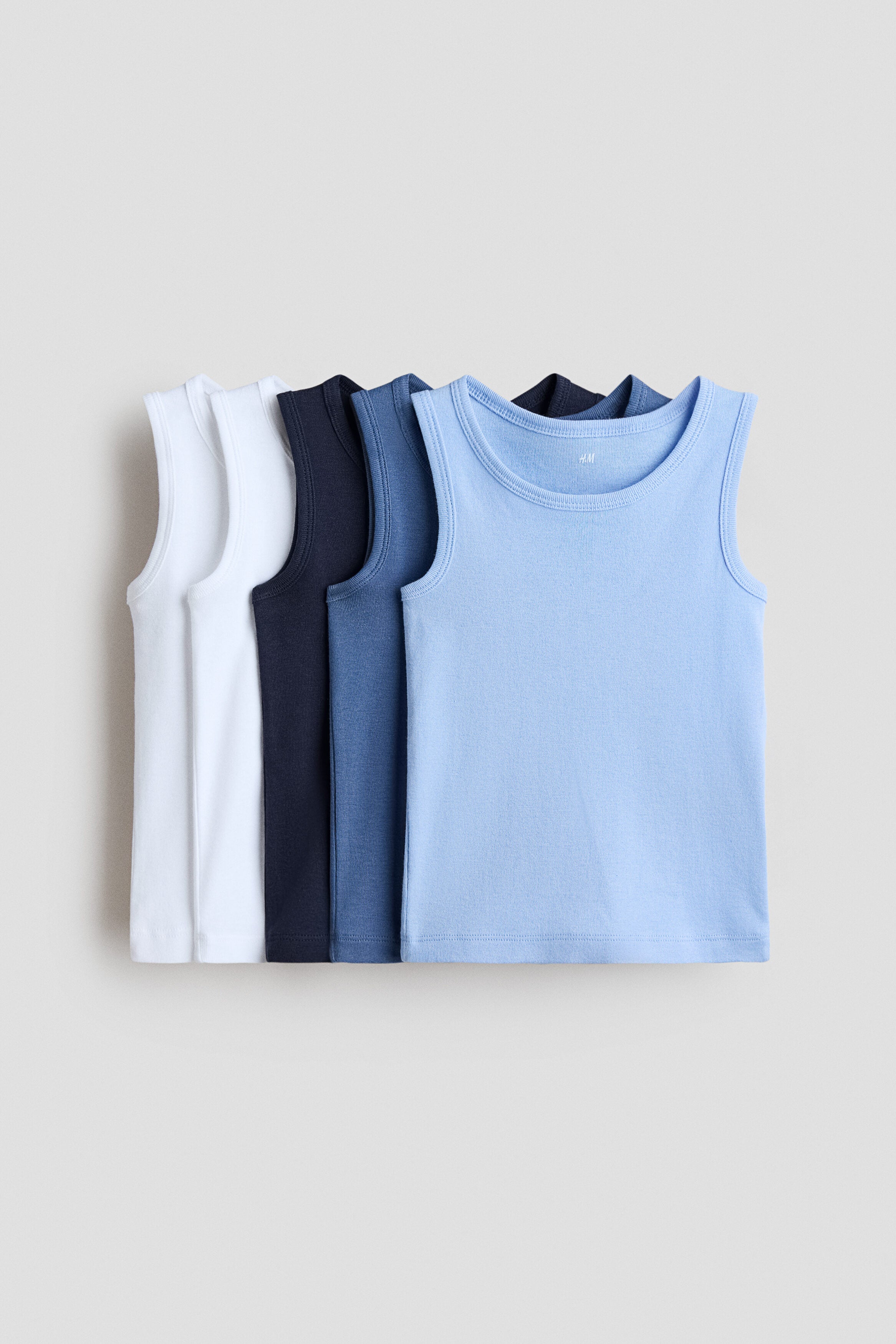 5-pack cotton vest tops - Blue White 0 / 8-10 Years