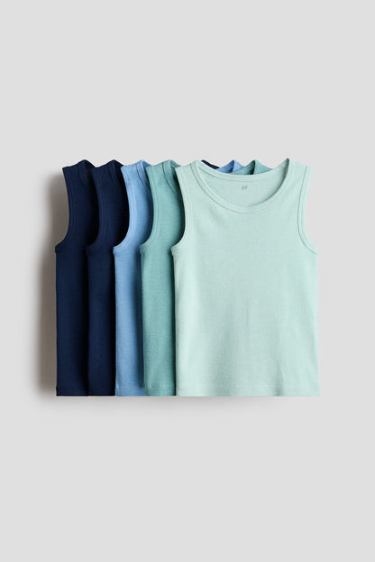 5-pack cotton vest tops - Green Blue / 8-10 Years