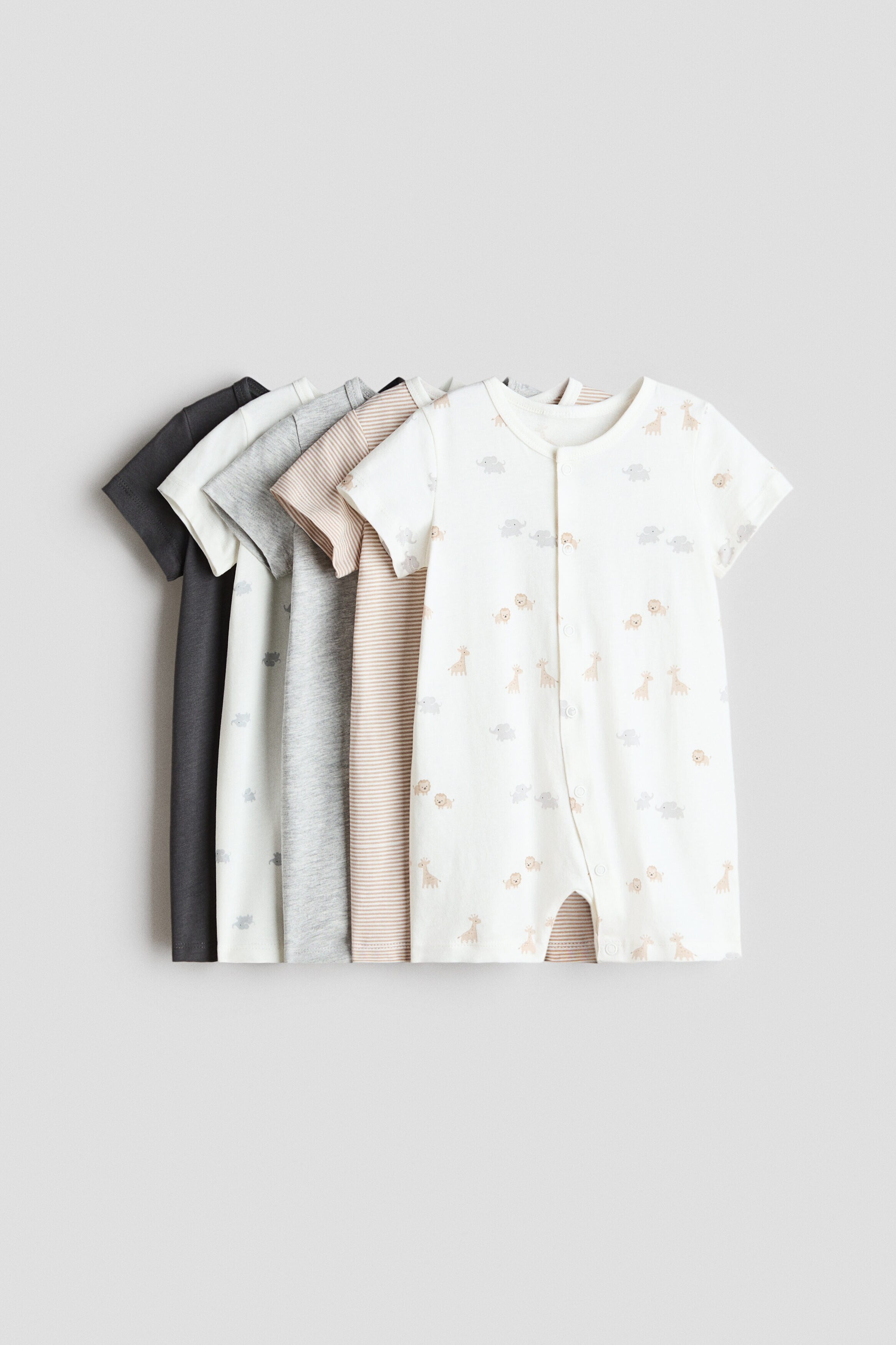 5-pack short cotton pyjamas - White Animals / 12-18 Months