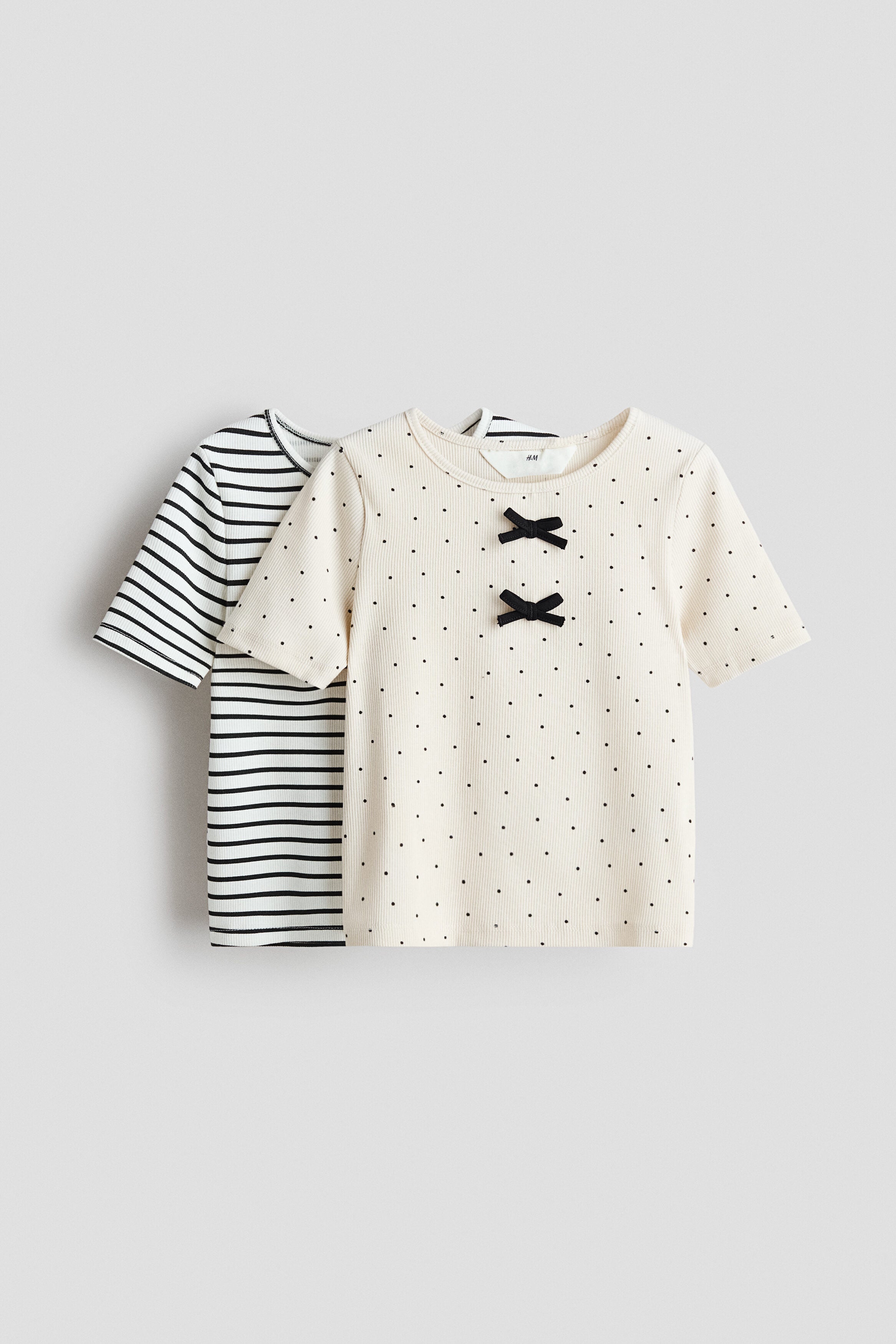 2-pack ribbed cotton tops - Cream Striped / 4-6 Years