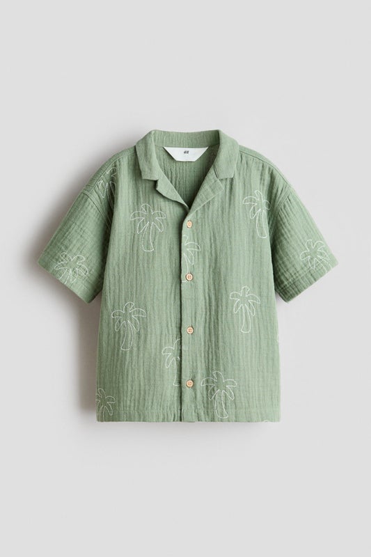 Embroidered muslin resort shirt
