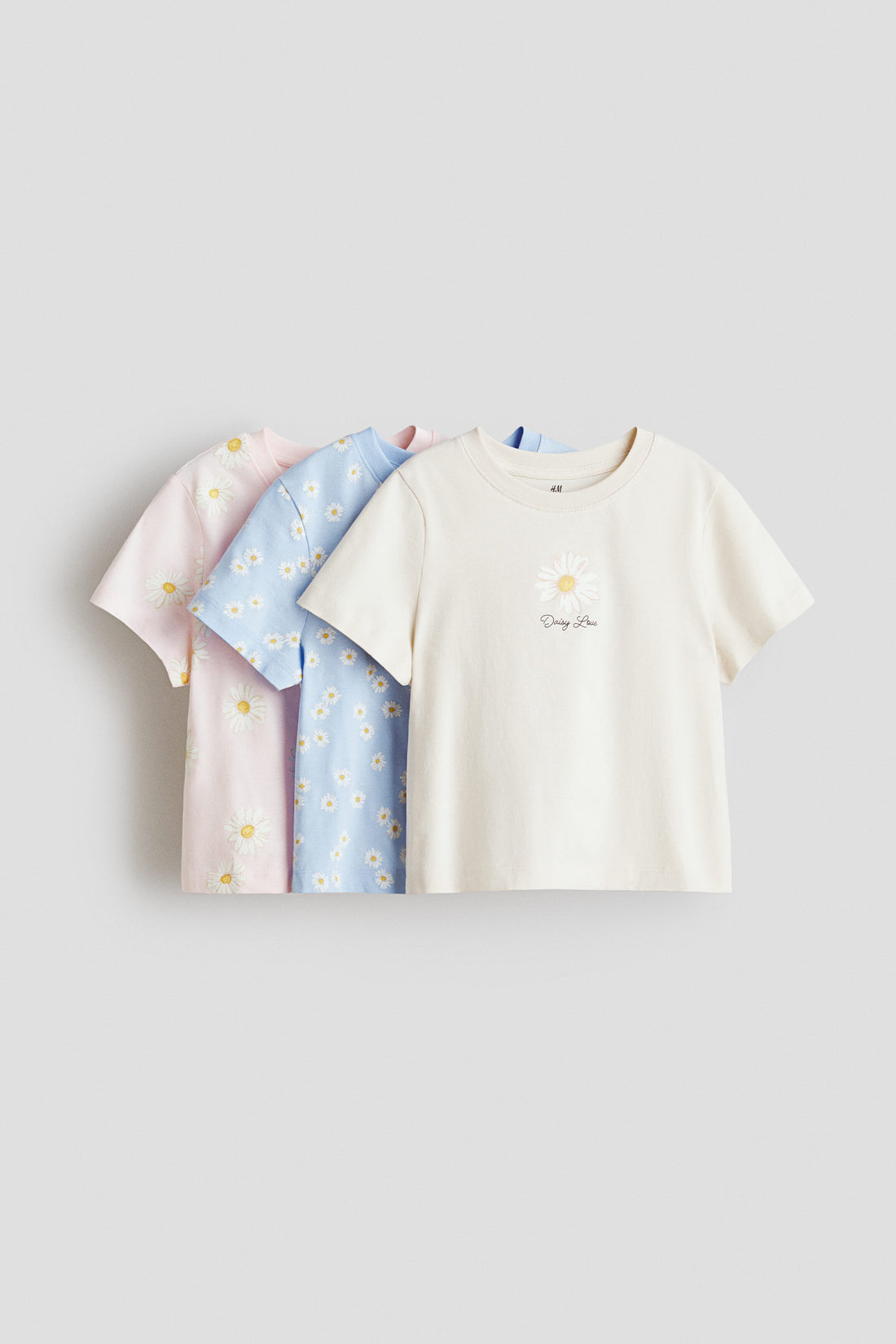 3-pack printed T-shirts - Light Beige Flower / 8-10 Years