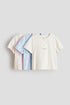3-pack printed T-shirts - Light Beige Flower / 8-10 Years