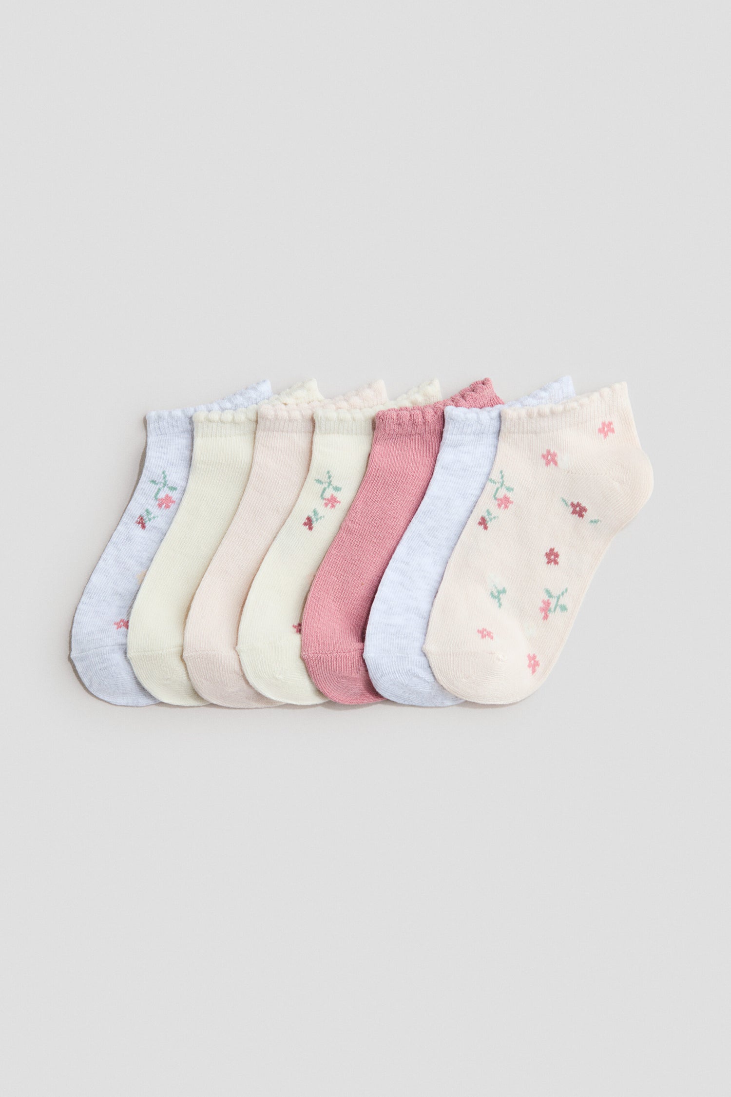 7-pack trainer socks - Light Pink Floral / 1.5-3.5