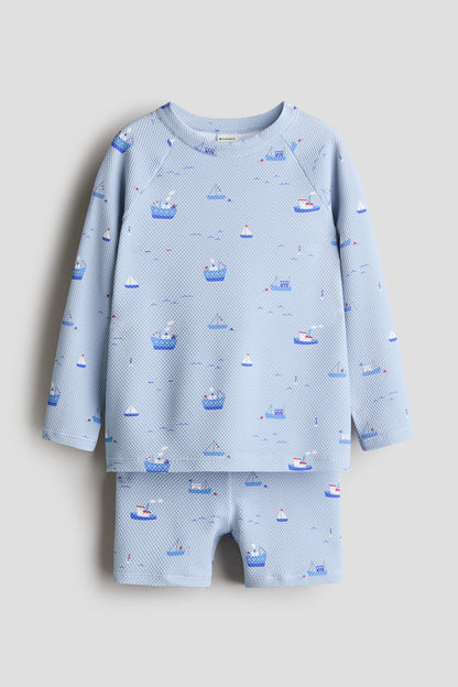 UPF 50 swim set - Light Blue Boats 0 / 8-10 Years