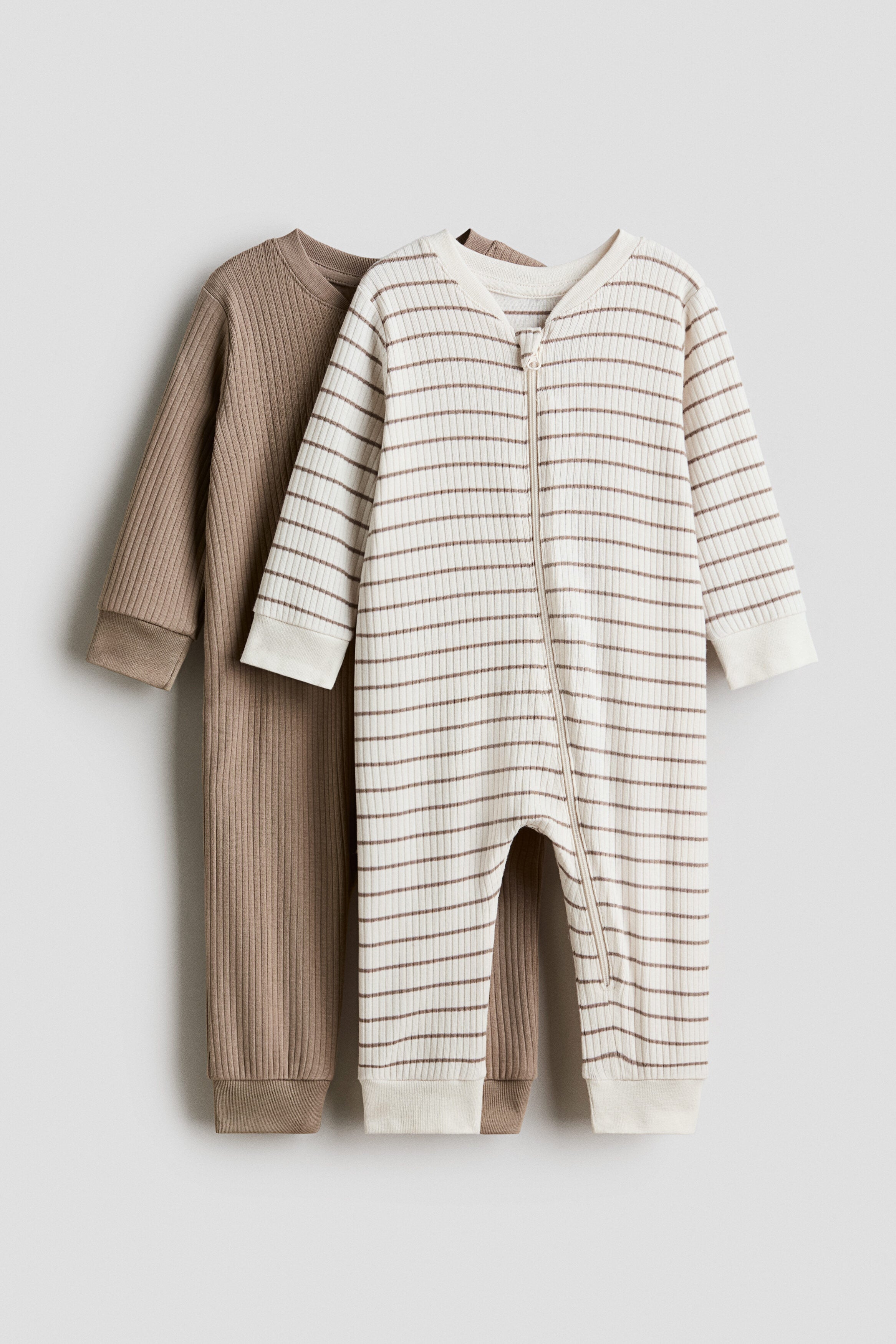 2-pack cotton sleepsuits - Dark Beige Striped / 1.5-2 Years