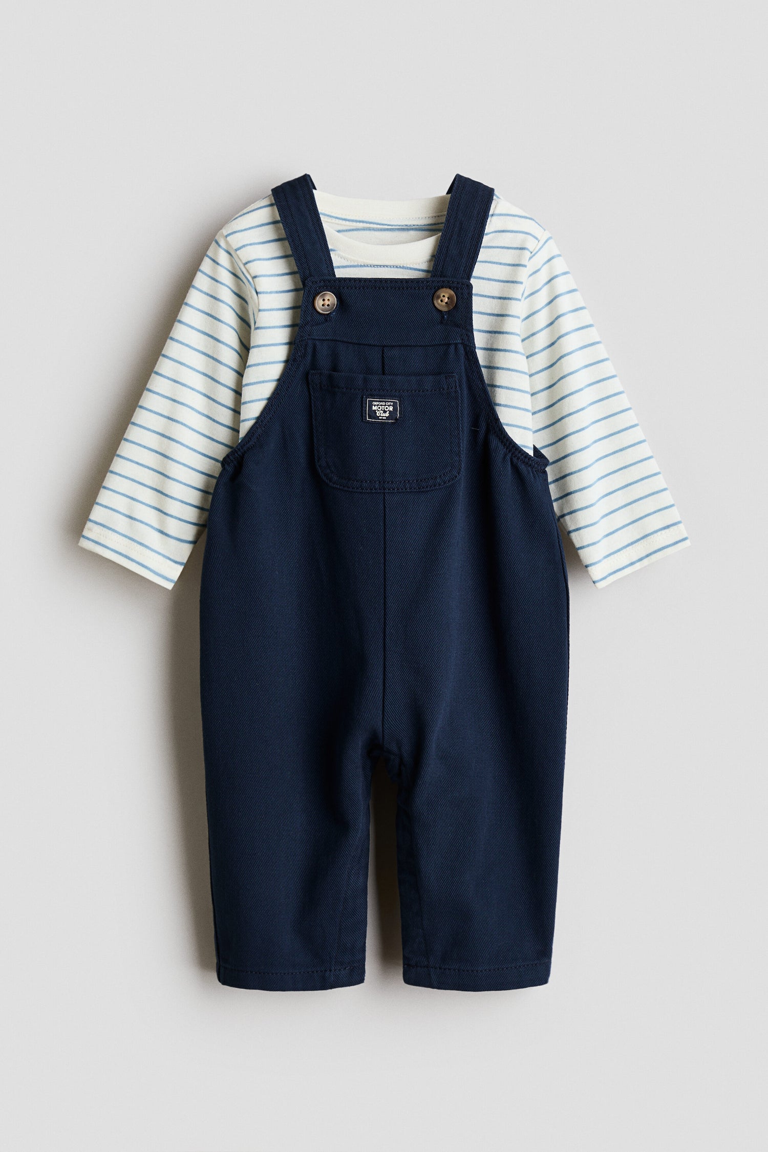 2-piece dungarees and top set - Blue White 0 / 12-18 Months