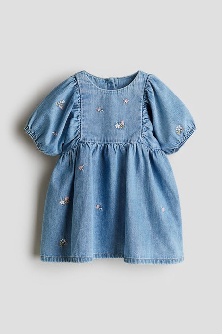 Embroidery-detail denim dress