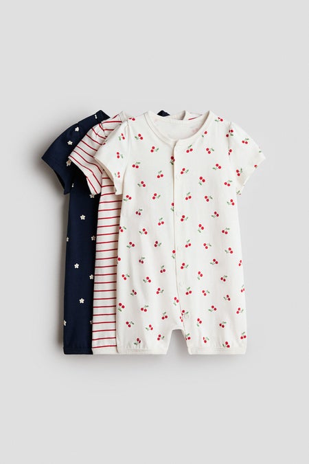 3-pack short cotton sleepsuits