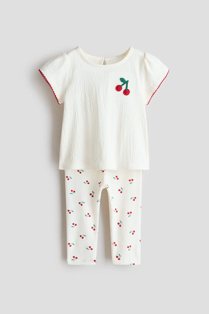 2-piece top and leggings set - White Cherries / 4-6 Months