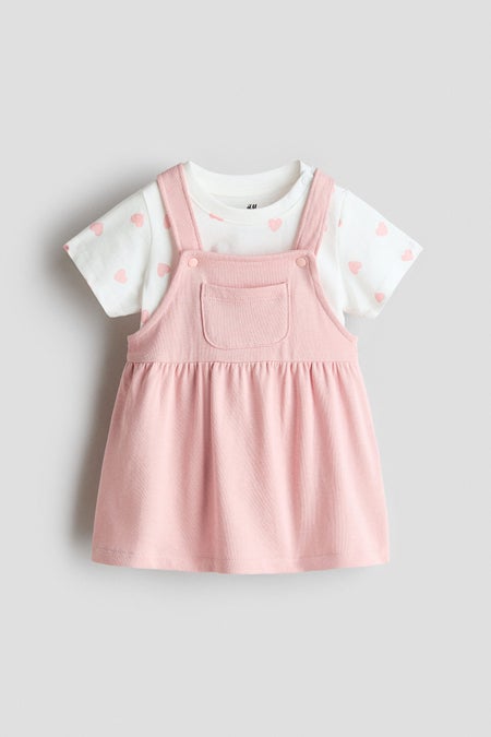 2-piece dungaree dress and top set