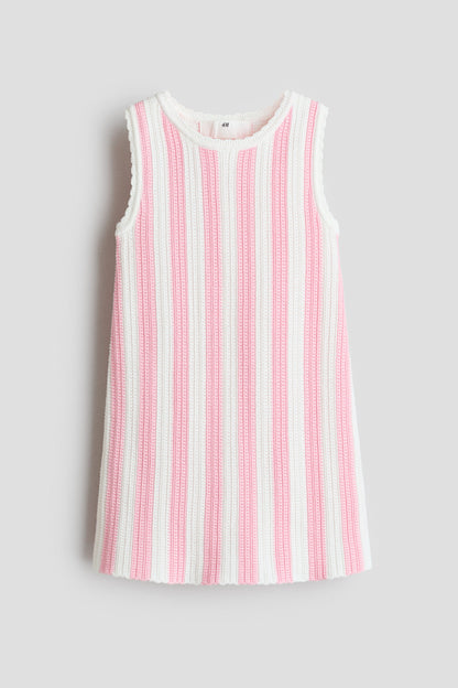 Textured cotton dress - Light Pink White Striped / 1.5-2 Years