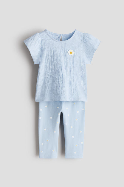 2-piece top and leggings set - Light Blue Daisies / 12-18 Months