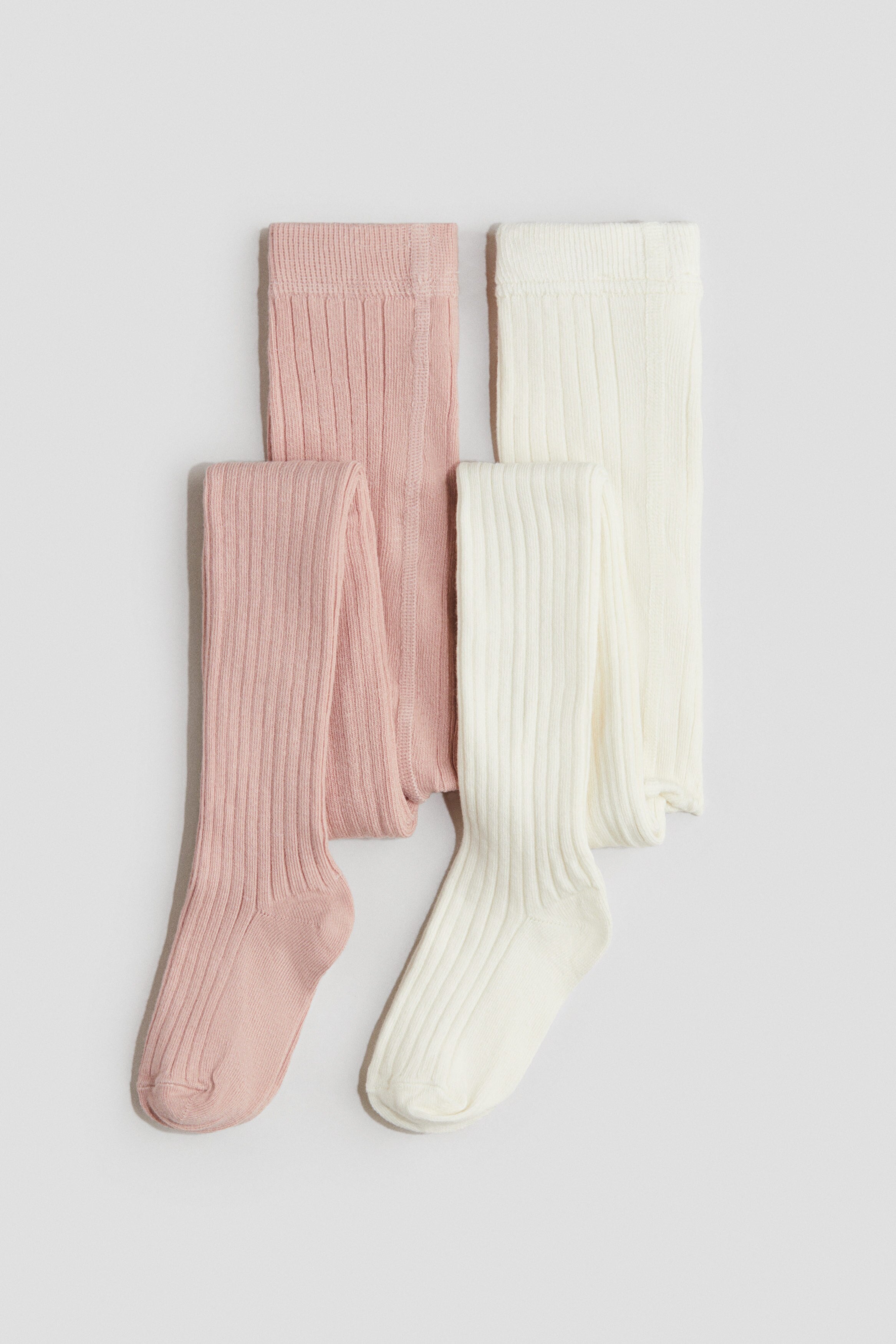 2-pack rib-knit tights - Pink White / 2-4 Years