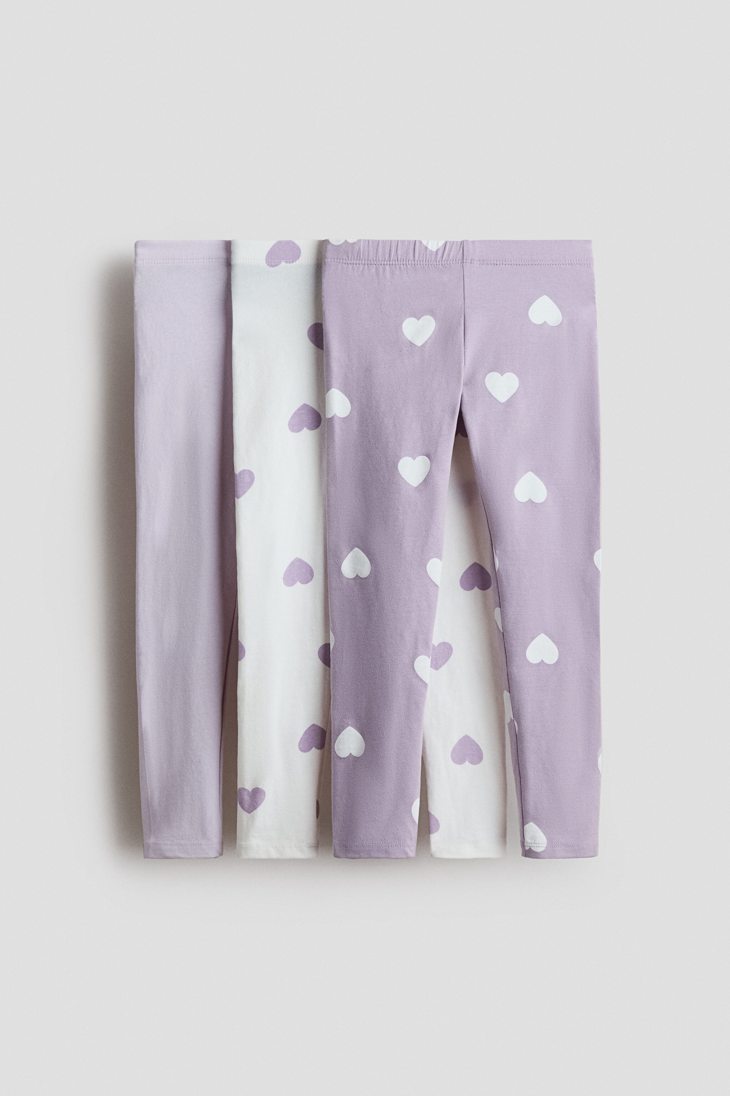 3-pack cotton jersey leggings - White Lilac Hearts / 9-10 Years
