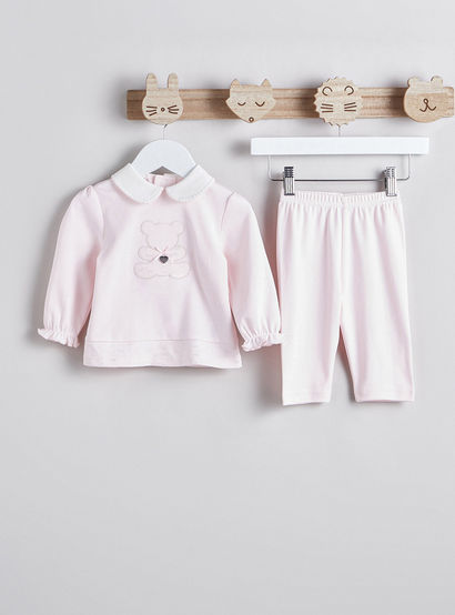 Giggles Teddy Embroidered T-shirt and Pyjama Set-baby-girls-clothing-nightwear-pyjamasets-image-1