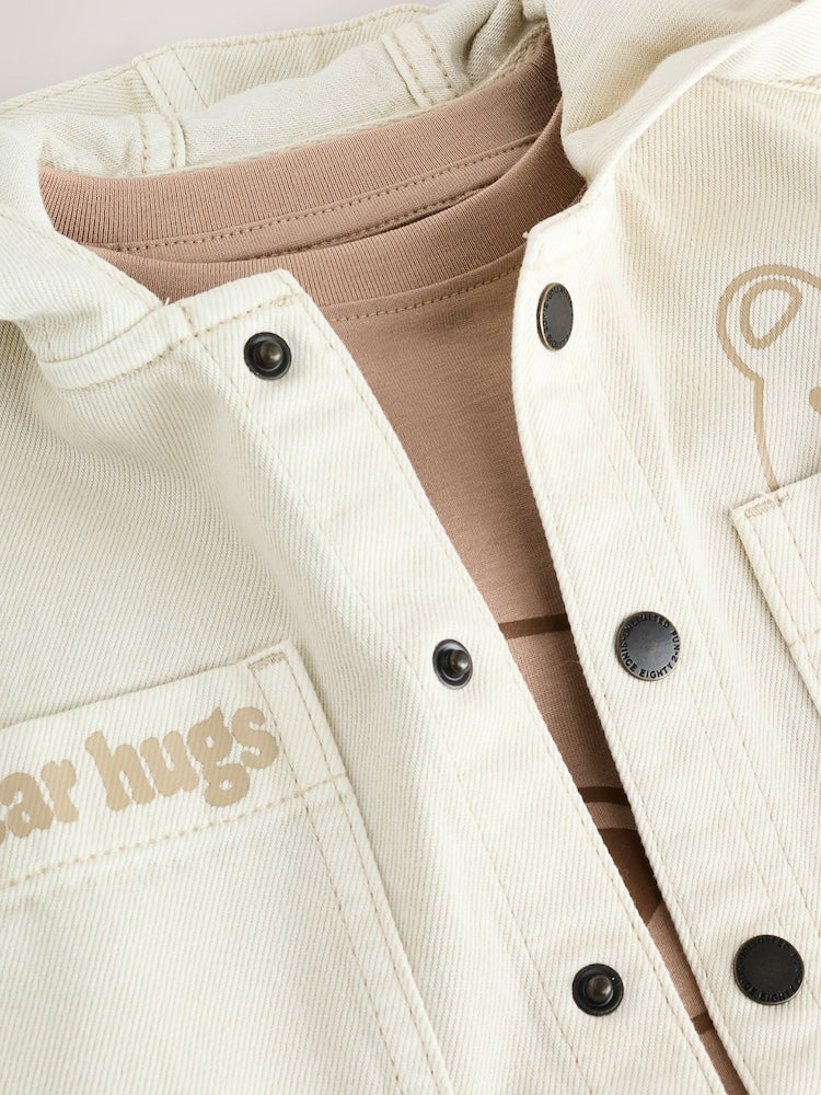Ecru Bear Twill Hooded Overshirt and T-Shirt Set (3mths-7yrs)