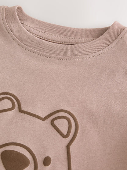 Ecru Bear Twill Hooded Overshirt and T-Shirt Set (3mths-7yrs)