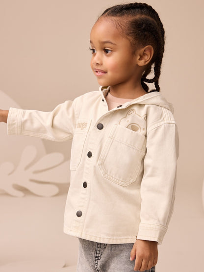 Ecru Bear Twill Hooded Overshirt and T-Shirt Set (3mths-7yrs)