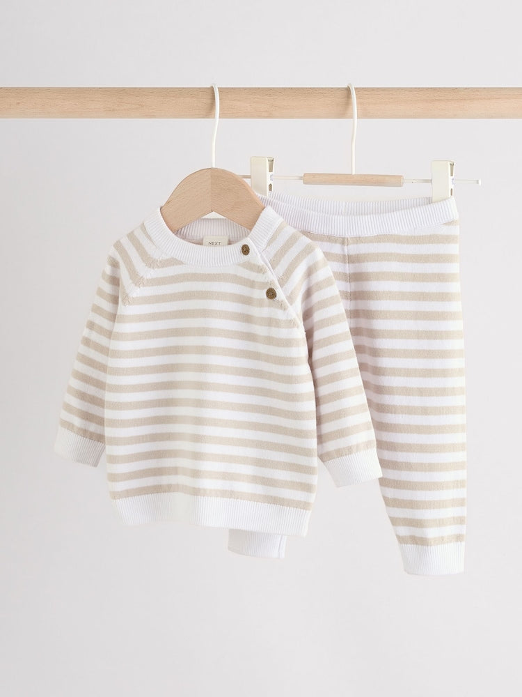 Neutral Stripe Knitted Top and Leggings Baby Set (0mths-2yrs) - Neutral Stripe Knitted / 12-18 Months (80-86cm)