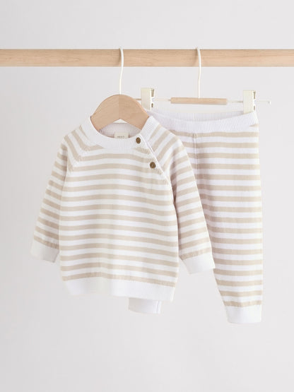 Neutral Stripe Knitted Top and Leggings Baby Set (0mths-2yrs) - Neutral Stripe Knitted / 12-18 Months (80-86cm)