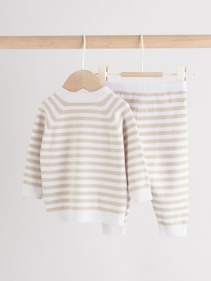 Neutral Stripe Knitted Top and Leggings Baby Set (0mths-2yrs)