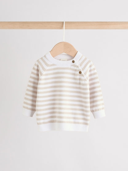 Neutral Stripe Knitted Top and Leggings Baby Set (0mths-2yrs)