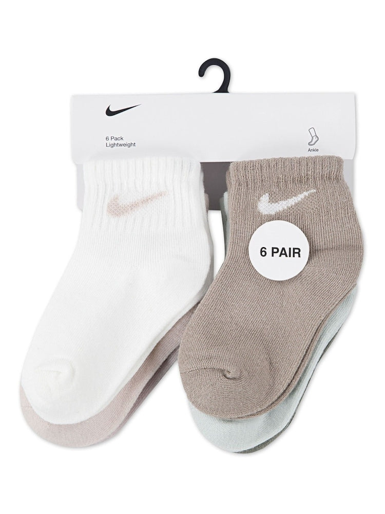 Nike Multi Muted Colours Infant Swoosh Ankle Socks 6 Pack - Size 6-12 Months (68-80cm)