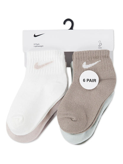 Nike Multi Muted Colours Infant Swoosh Ankle Socks 6 Pack - Size 6-12 Months (68-80cm)