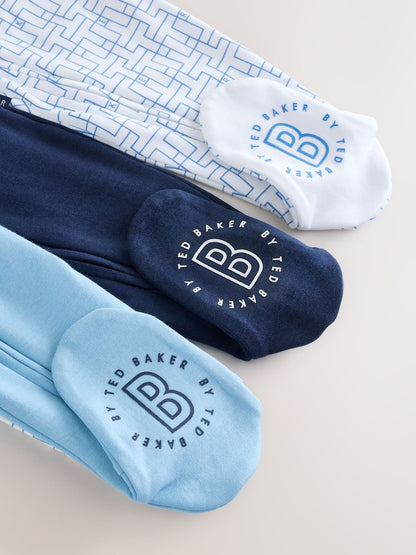 Baker by Ted Baker Navy/Blue Baker by Ted Baker 3 Pack Sleepsuits
