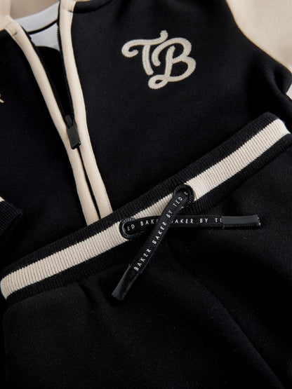 Baker by Ted Baker Black/Ecru 3 Piece Varsity Hoodie T-Shirt and Joggers Set