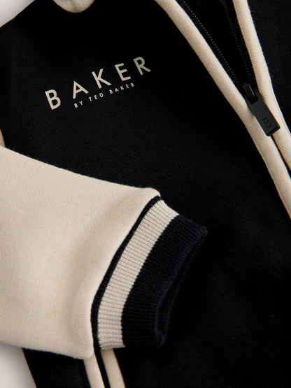 Baker by Ted Baker Black/Ecru 3 Piece Varsity Hoodie T-Shirt and Joggers Set