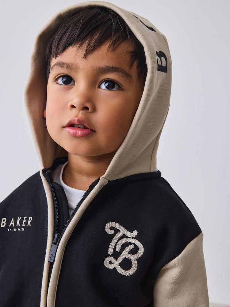 Baker by Ted Baker Black/Ecru 3 Piece Varsity Hoodie T-Shirt and Joggers Set