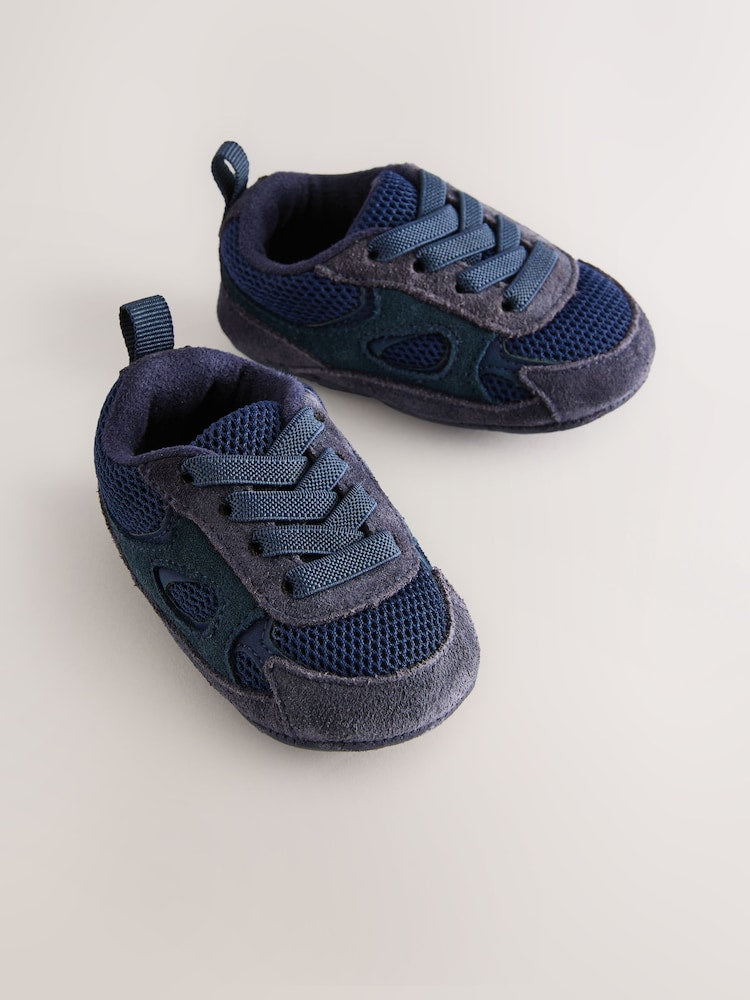 Blue Navy Baby Elastic Lace Slip-Ons Trainers (0-2mths) - Up To 3 Months (50 - 62cm)