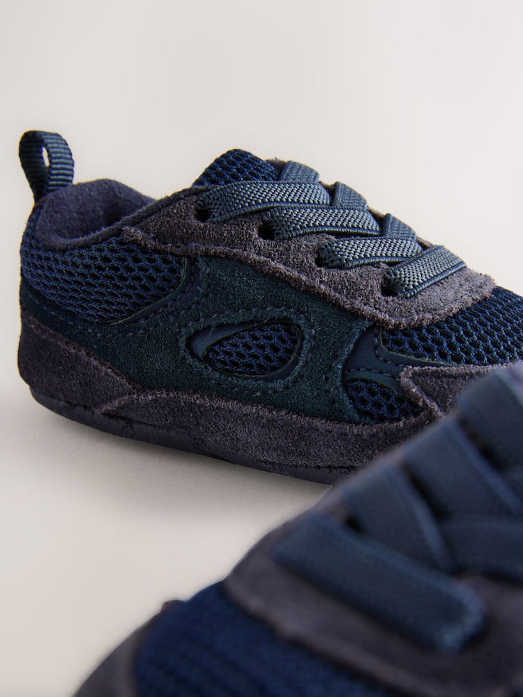 Blue Navy Baby Elastic Lace Slip-Ons Trainers (0-2mths)